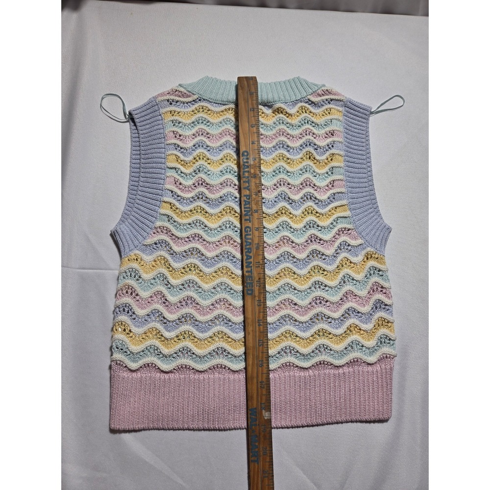 Zara Pastel Chevron Knit Sweater Vest V-Neck Sleeveless Multi Color Pointelle S - Picture 5 of 6